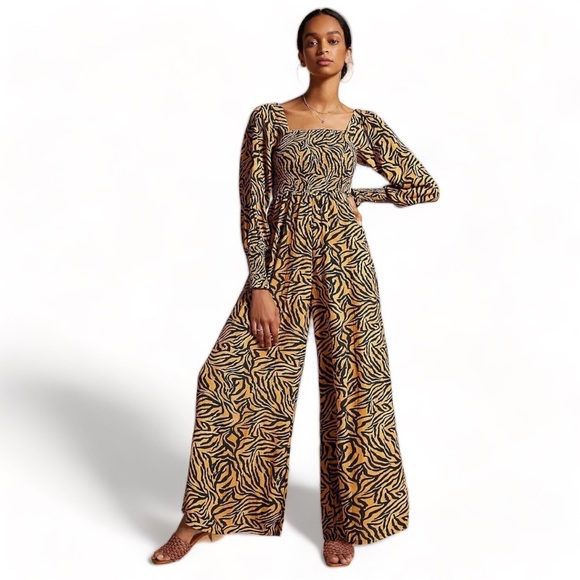Anthropologie Pants - NWT Anthropologie Kachel Tiger-Striped Smocked Jumpsuit Size 4